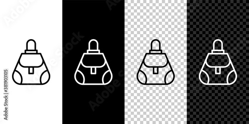 Set line Handbag icon isolated on black and white background. Female handbag sign. Glamour casual baggage symbol. Vector.