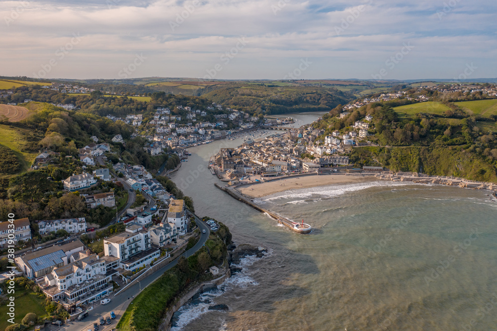 The Beautiful Coastal Town of Looe in Cornwall UK Seen From The Air in Summer