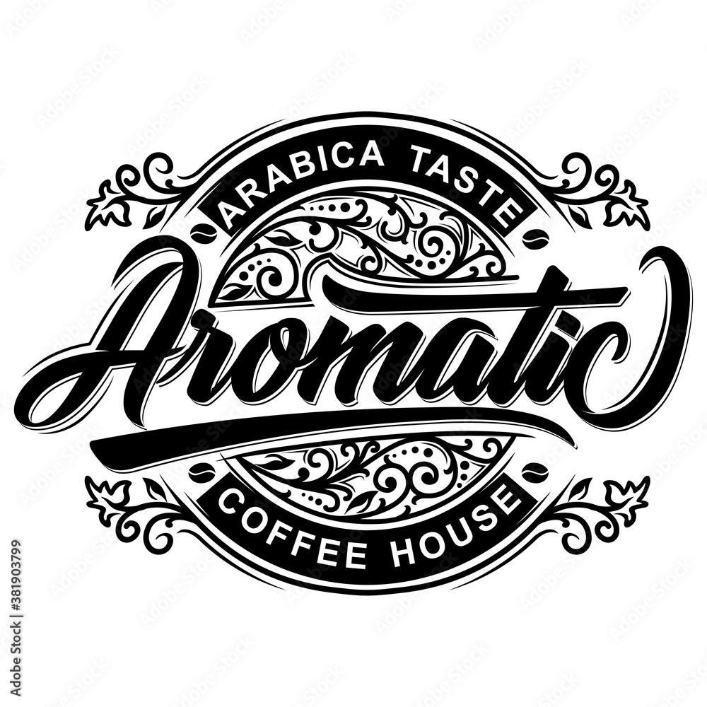 Vintage Coffee logo-vector illustration,typography style .Brand identity or emblem. Ethnic background.
