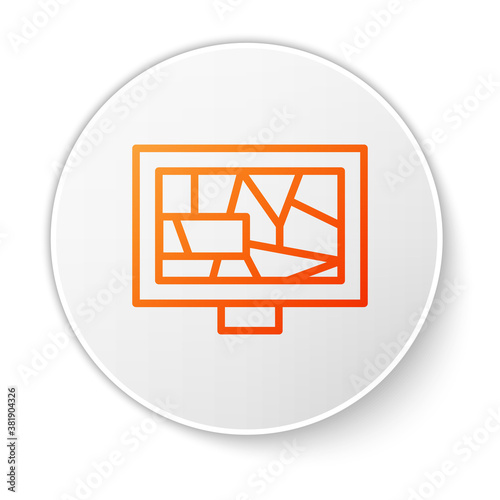 Orange line Picture art icon isolated on white background. White circle button. Vector.