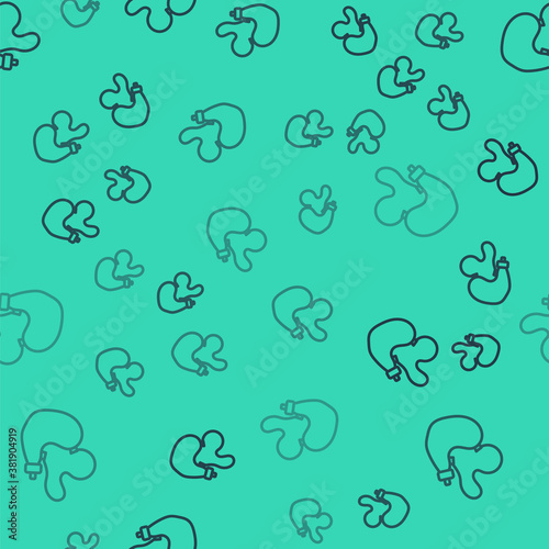 Black line Spanish wineskin icon isolated seamless pattern on green background. Vector.