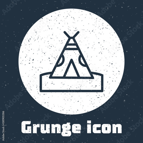 Grunge line Traditional indian teepee or wigwam icon isolated on grey background. Indian tent. Monochrome vintage drawing. Vector.