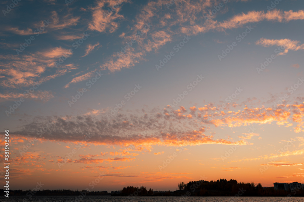 Cirrocumulus clouds sunset sky landscape Cirrocumulus clouds sunset sky landscape