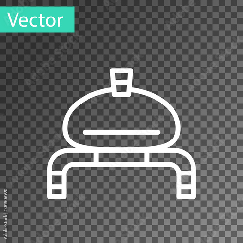 White line Bread and salt on towel icon isolated on transparent background. National food loaf. Traditional ukrainian wedding bread. Vector.