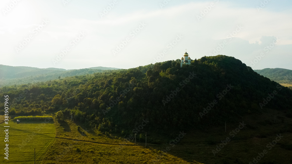 church isolated on the top of the hill on countryside