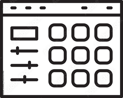 Black line Drum machine icon isolated on white background. Musical equipment. Vector.