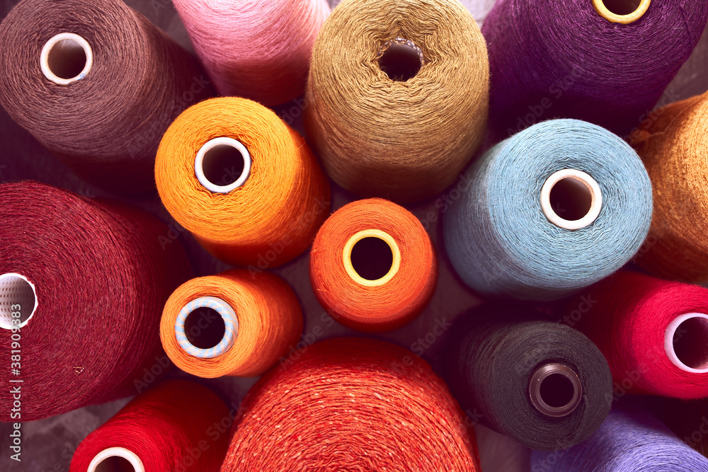 Composition of colorful vibrant wool threads from above. Autumn colours Composition of colorful vibrant wool threads from above. Autumn colours