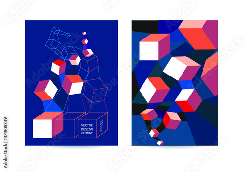 Abstract geometric composition of falling cubes