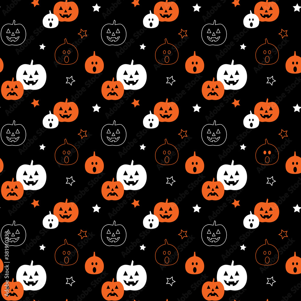 seamless halloween pumpkin vector pattern with stars