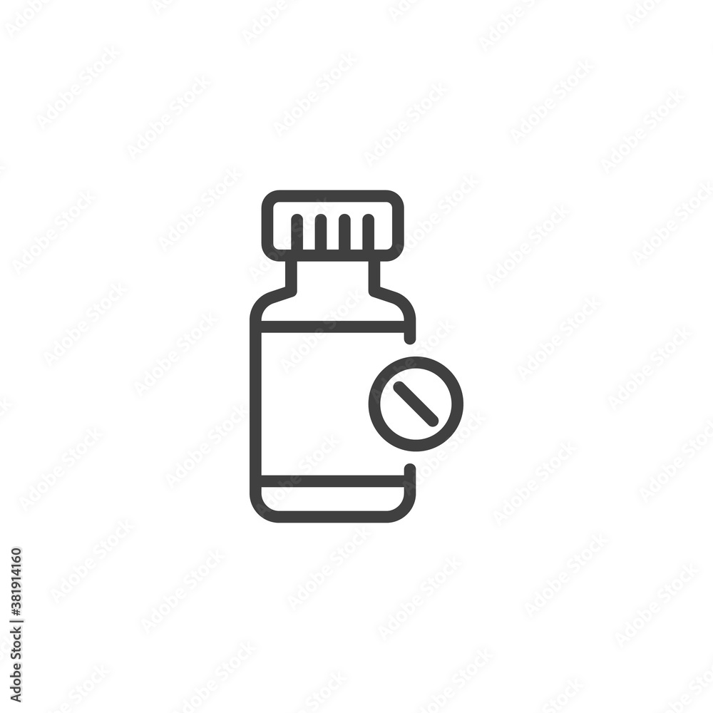 Medicine bottle line icon. linear style sign for mobile concept and web design. Medical pill bottle outline vector icon. Symbol, logo illustration. Vector graphics Medicine bottle line icon. linear style sign for mobile concept and web design. Medical pill bottle outline vector icon. Symbol, logo illustration. Vector graphics