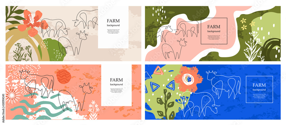 Sample for the design of dairy products. Set of horizontal agricultural banners.