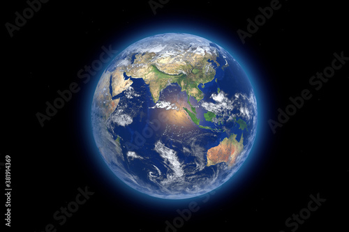 Blue Planet Earth Globe View from Space. Elements of this image furnished by NASA. 3d Rendering