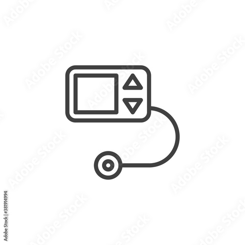 Diabetes pump line icon. linear style sign for mobile concept and web design. Insulin pump outline vector icon. Symbol, logo illustration. Vector graphics