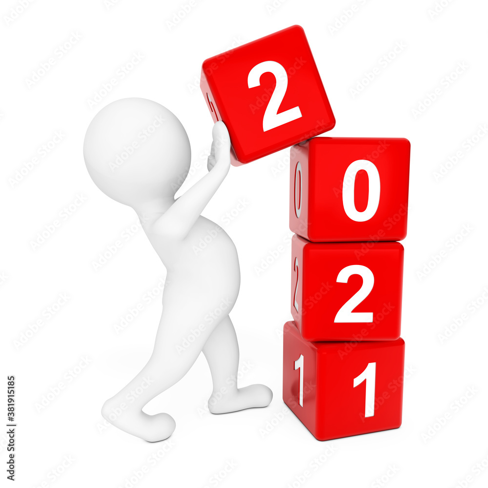 New 2021 Year Concept. Person Placing 2021 New Year Cubes. 3d Rendering New 2021 Year Concept. Person Placing 2021 New Year Cubes. 3d Rendering
