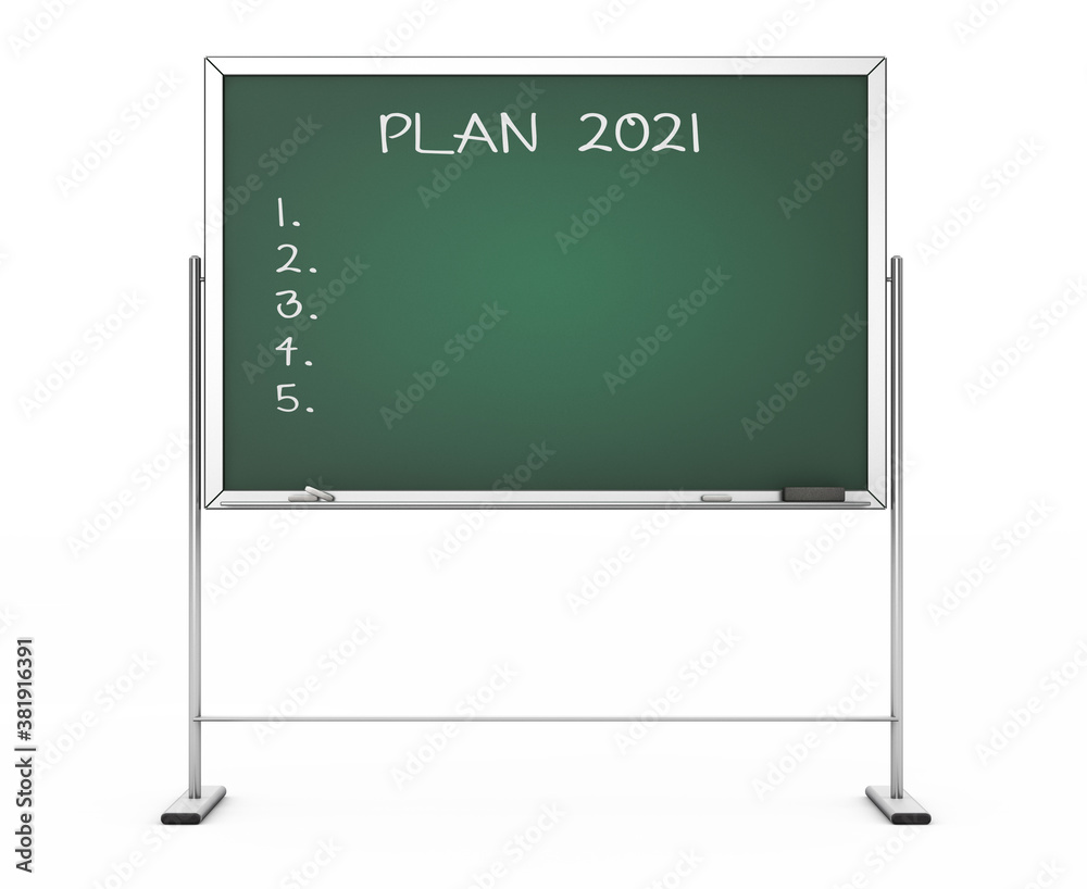 Obraz premium Blackboard with the Phrase Plan 2021. 3d Rendering