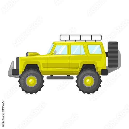 Expedition off-road SUV. A car for travel and extreme sports. 4x4. Monster truck. Side view. Vector flat graphic illustration. The isolated object on a white background. Isolate.