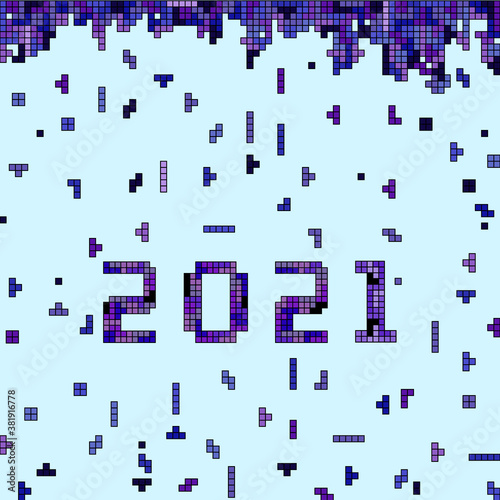 Pixel art. 2021. Brick game elements. Game background. Vector illustration. 