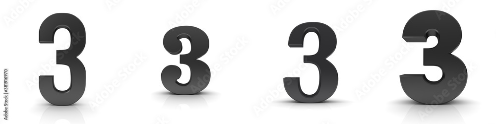 3 three number black third numeral 3d rendering 3 three number black third numeral 3d rendering