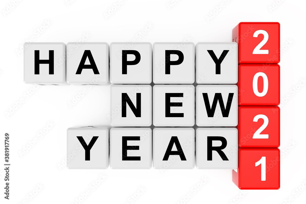 New 2021 Year concept. Happy New Year 2021 Sign as Crossword Blocks. 3d Rendering New 2021 Year concept. Happy New Year 2021 Sign as Crossword Blocks. 3d Rendering
