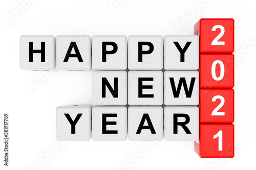 New 2021 Year concept. Happy New Year 2021 Sign as Crossword Blocks. 3d Rendering