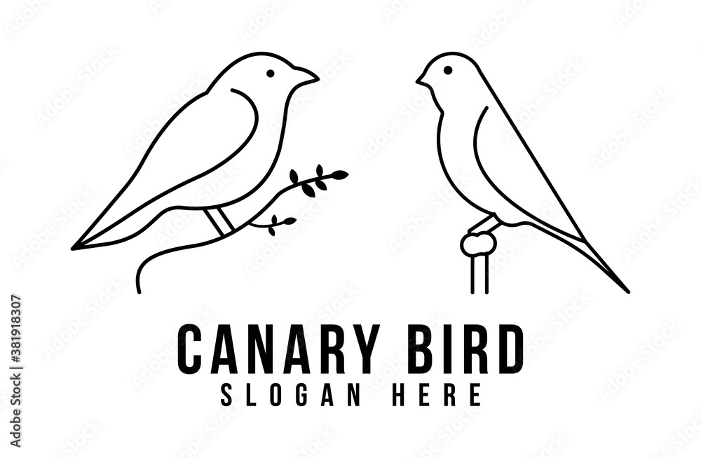 Fototapeta premium line art canary bird on root logo vector icon illustration