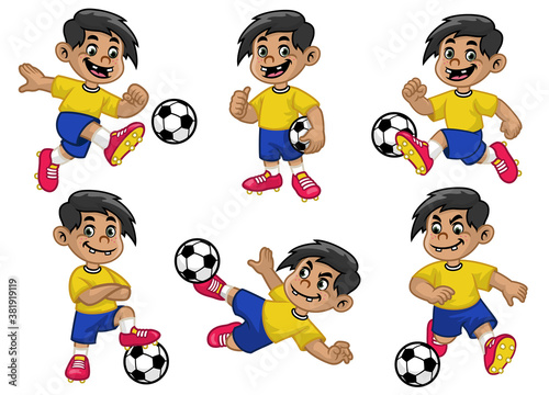 set of cartoon happy soccer player