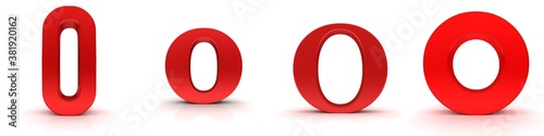 O letter zero 0 number red 3d signs