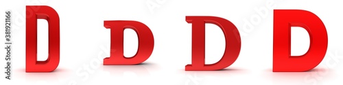 D letter red 3d sign alphabet capital letter rendering set on white background