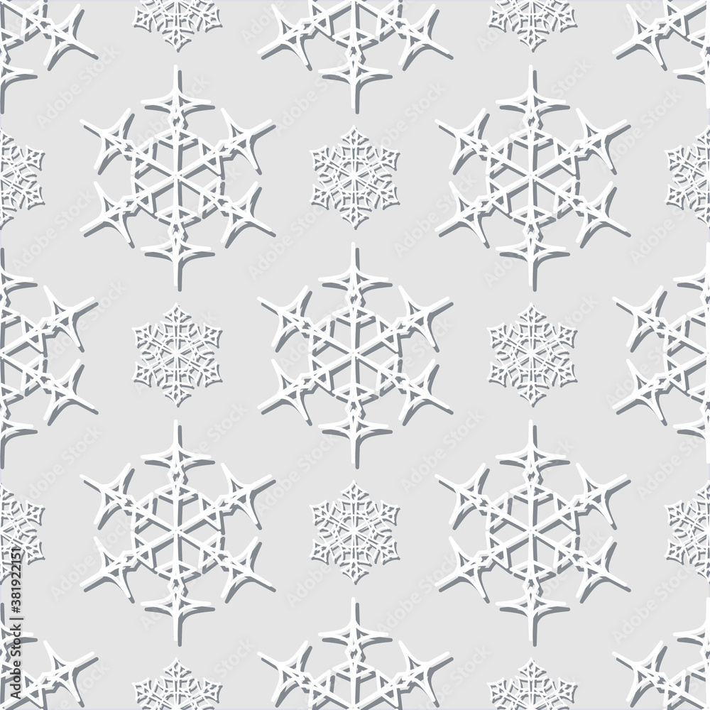 Fototapeta premium Christmas seamless pattern with snowflakes on a light background. Vector paper cut