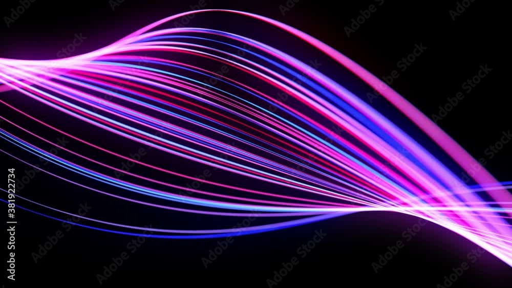 Light flow bg in 4k. Abstract looped background with light trails, stream of red blue neon lines in space move to form looped spiral shapes. Modern trendy motion design background. Light effect,