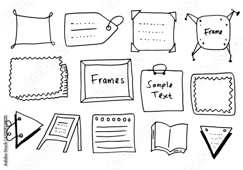 Set of doodle frames and different elements for concept design.