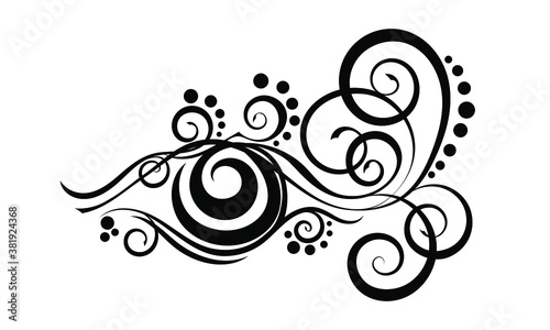 Abstract eye tattoo with curls and swirl pattern. Black isolated tribal vector illustration