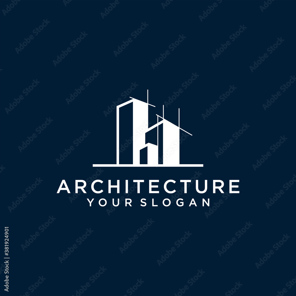 Building inspirational with line art style and gold color Vector logo