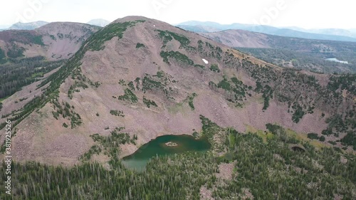 Aerial View of Whickey Island Lake, North Slope of Uinta Mountains Rangle, Utah USA, Popular Hiking Trail in Wasatch Cache National Forest photo