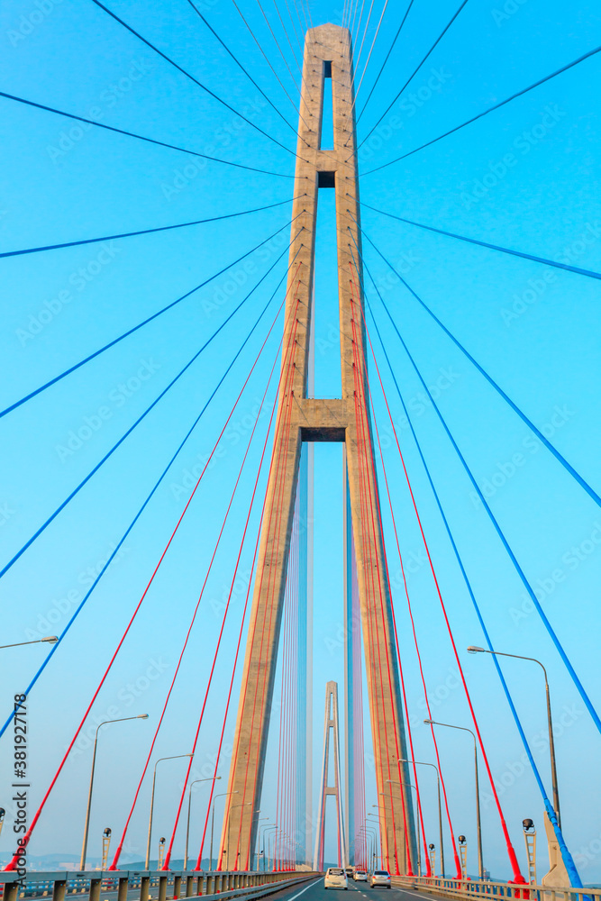 Fototapeta premium Fragment of cable-stayed bridge 