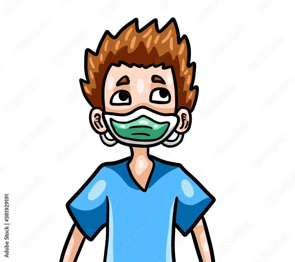 Adorable Stylized Boy Wearing a Face Mask Adorable Stylized Boy Wearing a Face Mask