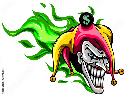 Crazy creepy joker face. Angry clown with evil smile on the face. I photo
