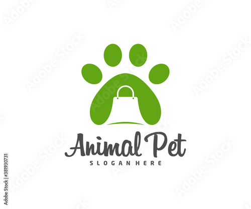 Pet shop Logo dog cat design vector template. Animals Veterinary clinic Logotype concept outline icon.