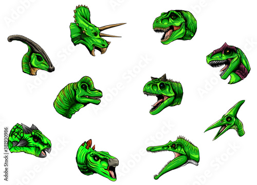 A group of dinosaurs on a white background vector photo