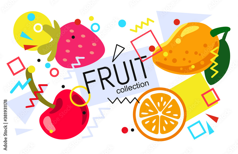 fruits on abstract summer background with drops