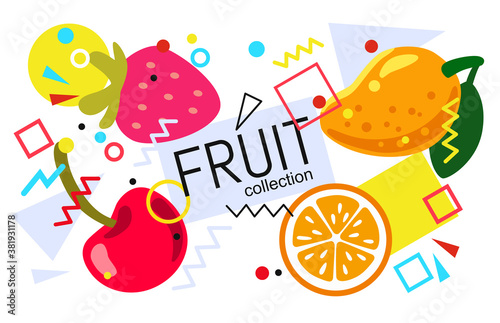 fruits on abstract summer background with drops
