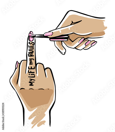 girl paints her nails with varnish