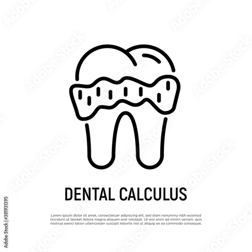 Dental calculus thin line icon. Tartar, gingivitis. Vector illustration.