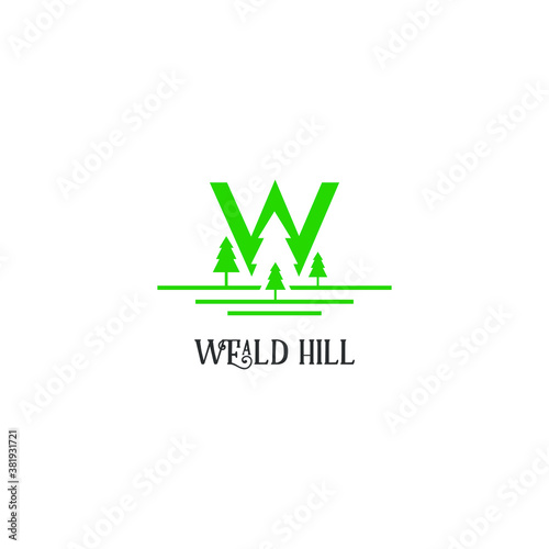 Free Download Modern pine trees wead hill vector in green color. Nature logo template. Icon and element of landscape idea - GFXLoad
