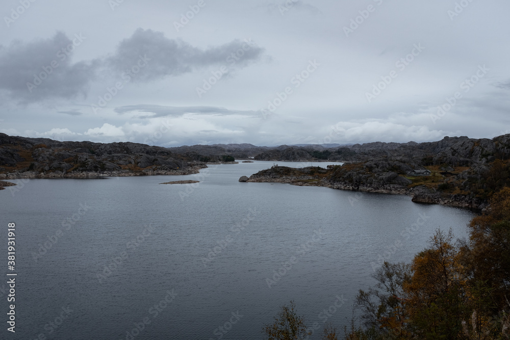 Norwegian Fjord Landscape on Overcast Day