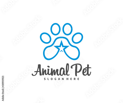Pet star Logo dog cat design vector template. Animals Veterinary clinic Logotype concept outline icon.