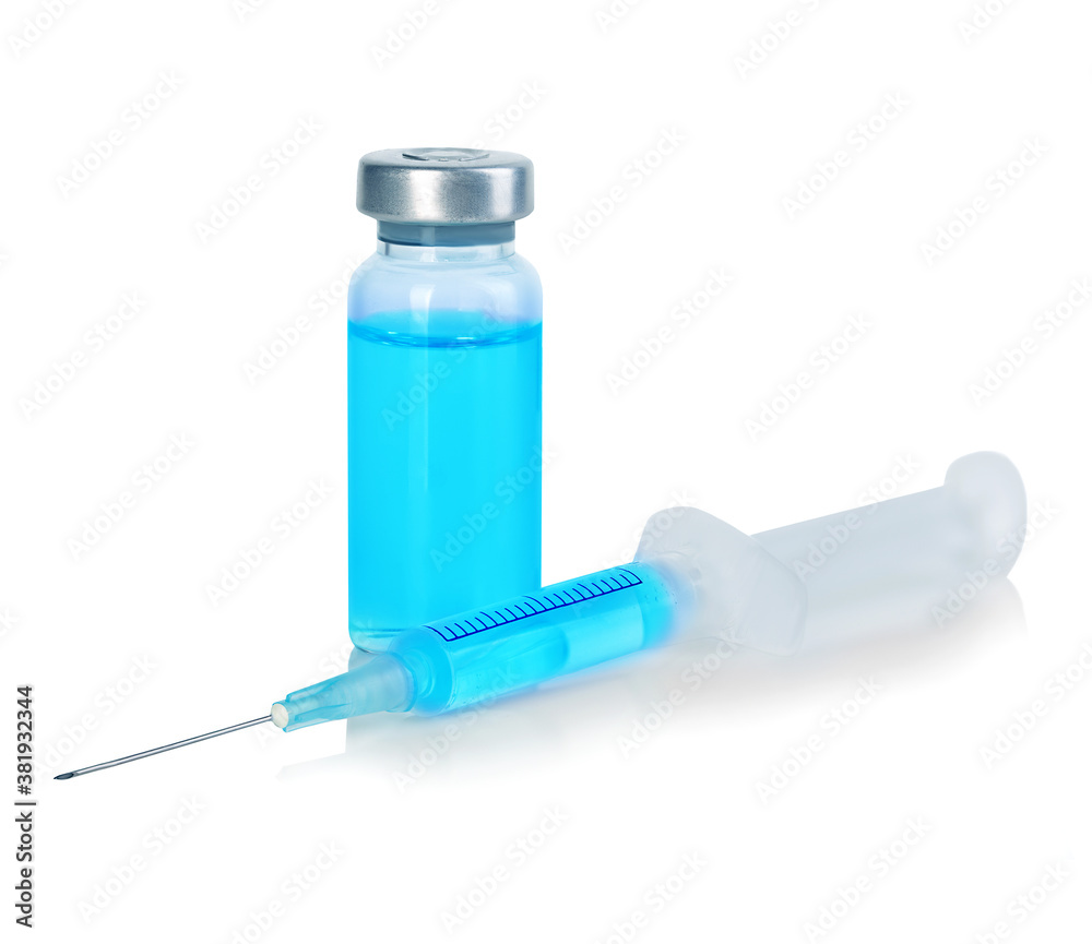 Medicine bottle for injection and syringe for vaccination. Coronavirus concept. Medicine bottle for injection and syringe for vaccination. Coronavirus concept.