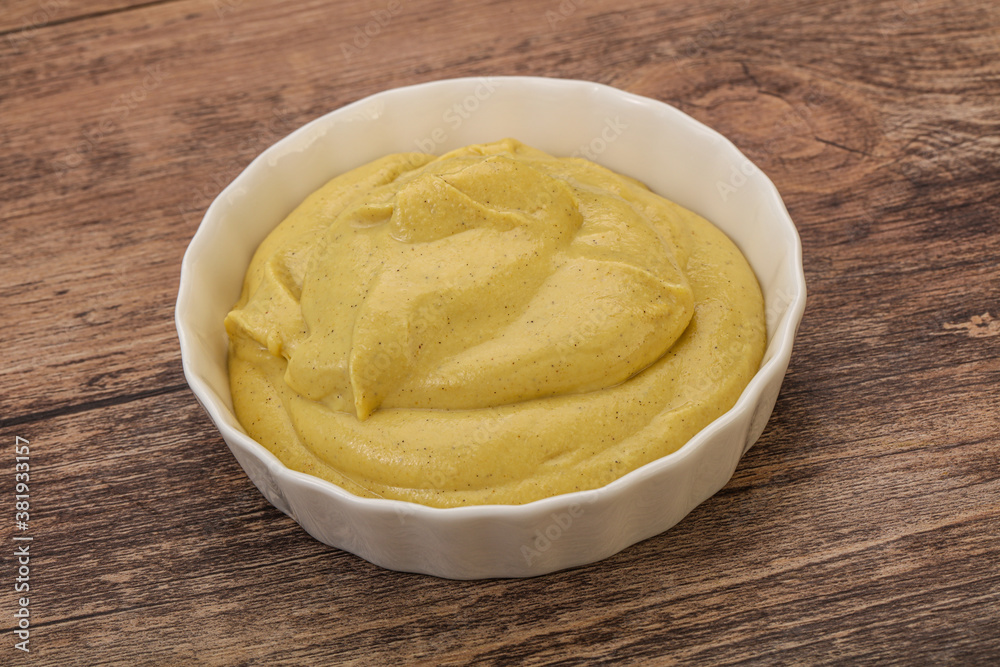 Dijon mustard sauce in the bowl