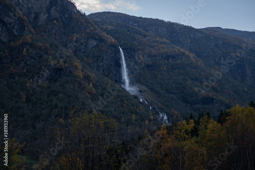 Kjosfossen Waterfall in Autumn photo