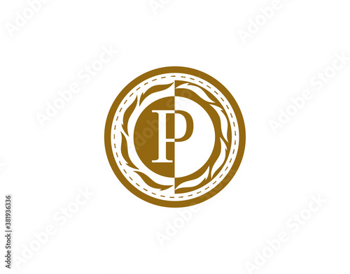 Royal Badge Letter P Logo. Luxury gold calligraphic emblem with beautiful classic floral ornament. Classy Frame design Vector illustration.